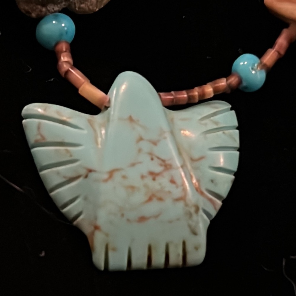 Vintage Native American Southwest multi strand carved gemstone necklace 32” - Picture 9 of 13